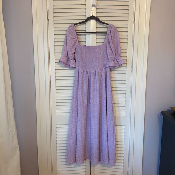 Altar'd State Magnolia Midi Dress purple puff sleeves medium EUC - Picture 5 of 8